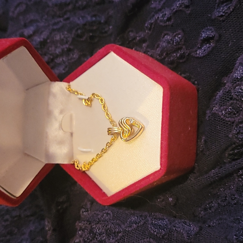 Gold Plated Heart with Accent Diamond Necklace in Box